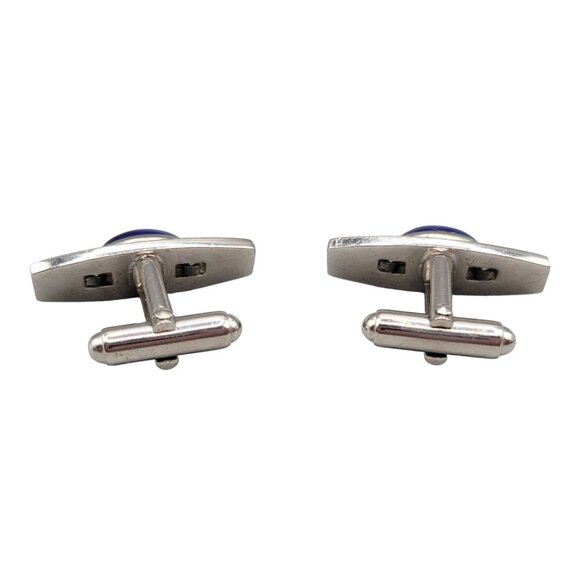 Anson Cobalt Blue Cabochon Mens Cufflinks Toggle Clasp Vintage - Picture 3 of 4